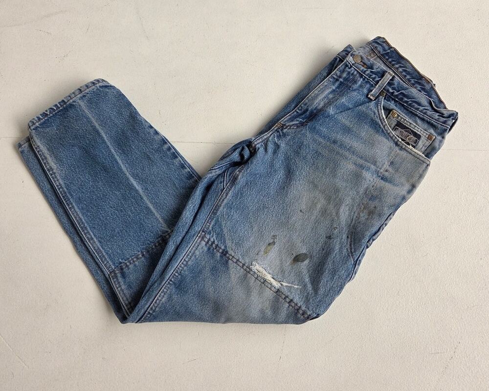 Diamond Gusset Thrashed Distressed Work Jeans Paint Utility Carpenter USA 36x30